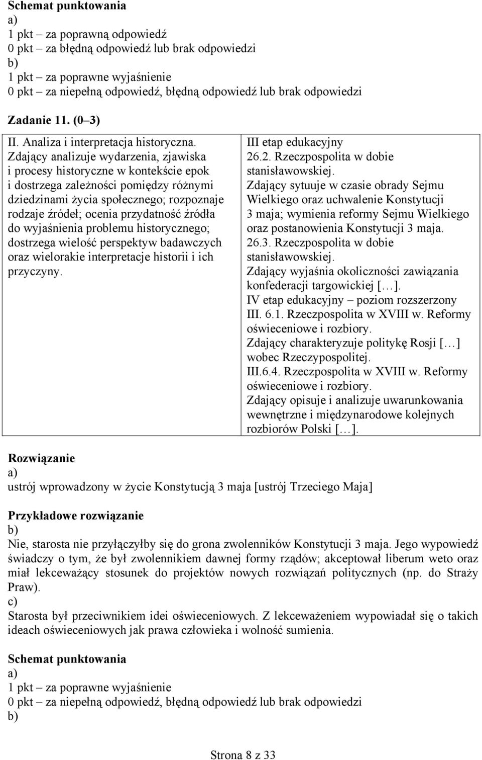 Zdający wyjaśnia okoliczności zawiązania konfederacji targowickiej [ ]. IV etap edukacyjny poziom rozszerzony III. 6.1. Rzeczpospolita w XVIII w. Reformy oświeceniowe i rozbiory.