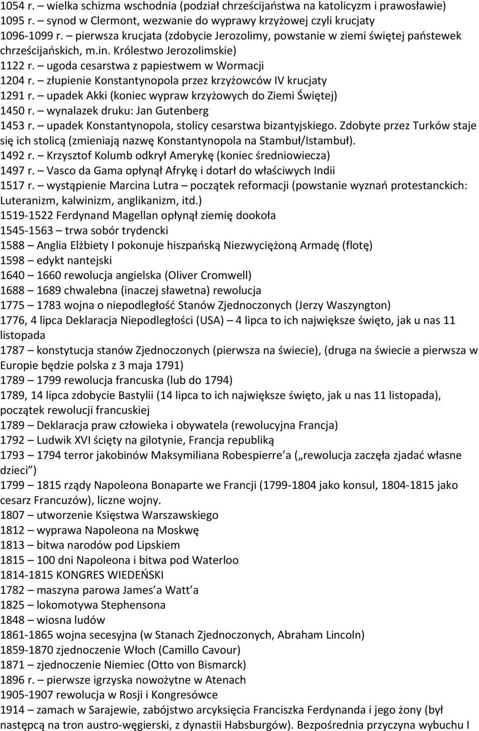 złupienie Konstantynopola przez krzyżowców IV krucjaty 1291 r. upadek Akki (koniec wypraw krzyżowych do Ziemi Świętej) 1450 r. wynalazek druku: Jan Gutenberg 1453 r.