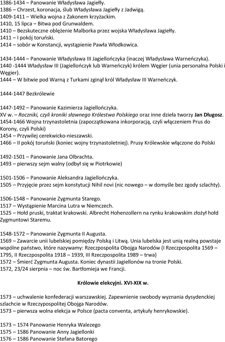 1434-1444 Panowanie Władysława III Jagiellończyka (inaczej Władysława Warneńczyka). 1440-1444 Władysław III (Jagiellończyk lub Warneńczyk) królem Węgier (unia personalna Polski i Węgier).