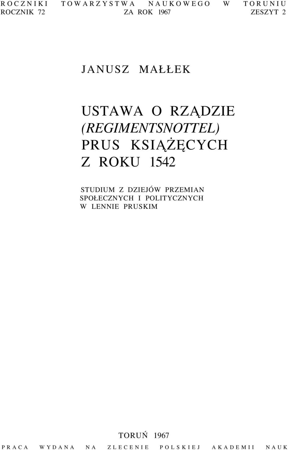 KSIĄŻĘCYCH Z ROKU 1542 STUDIUM Z DZIEJÓW PRZEMIAN SPOŁECZNYCH I