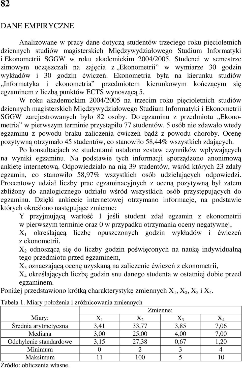 Ekoometra była a keruku studów Iformatyka ekoometra przedmotem kerukowym kończącym sę egzamem z lczbą puktów ECTS wyoszącą 5.