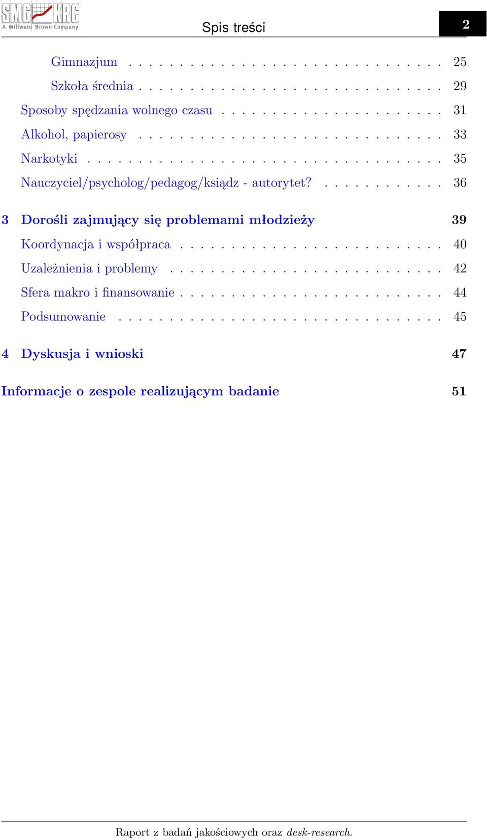 ............ 36 3 Dorośli zajmujący się problemami młodzieży 39 Koordynacja i współpraca.......................... 40 Uzależnienia i problemy.