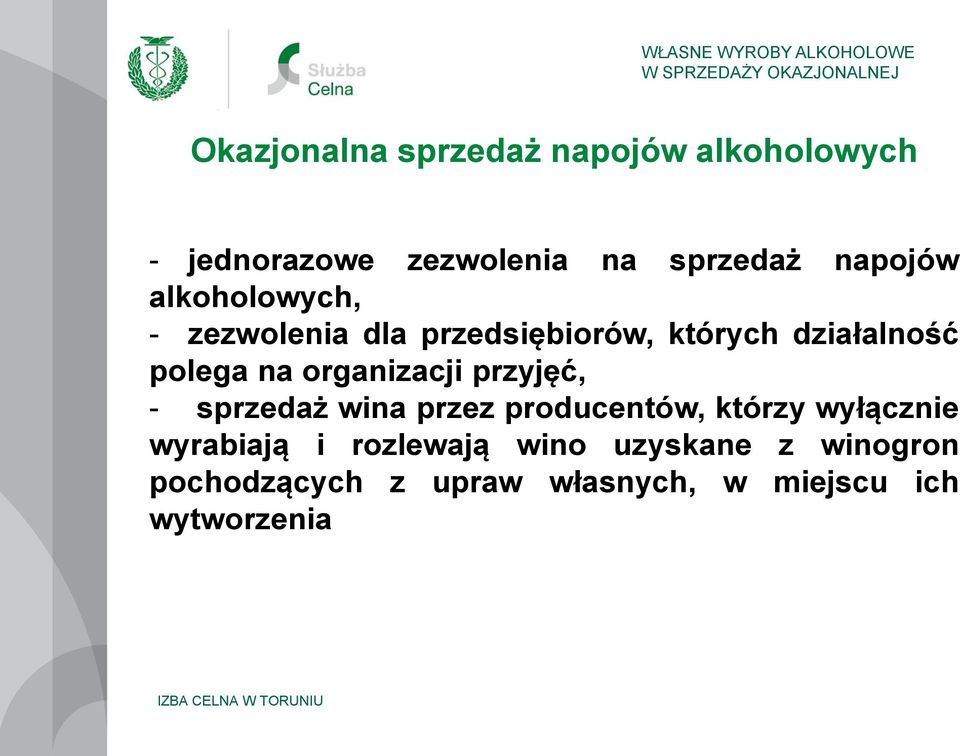 organizacji przyjęć, - sprzedaż wina przez producentów, którzy wyłącznie wyrabiają i