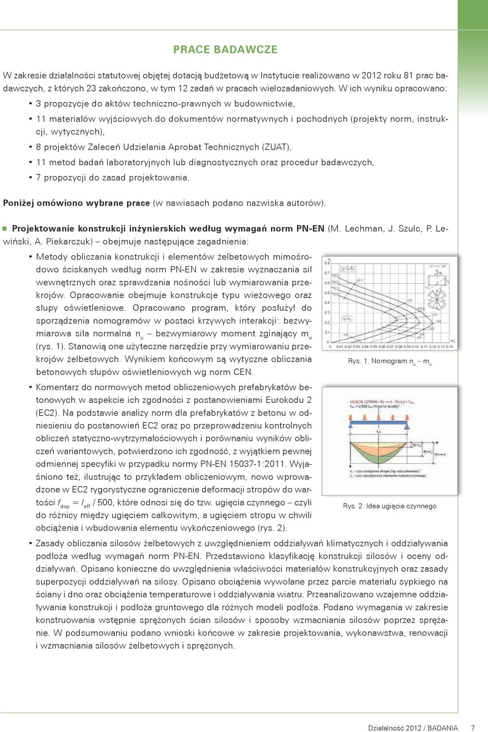projektów Zaleceń Udzielania Aprobat Technicznych (ZUAT), 11 metod badań laboratoryjnych lub diagnostycznych oraz procedur badawczych, 7 propozycji do zasad projektowania.