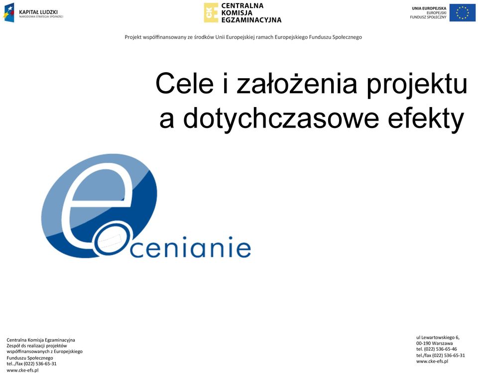 projektów współfinansowanych z Europejskiego Funduszu Społecznego tel../fax (022) 536-65- 31 www.