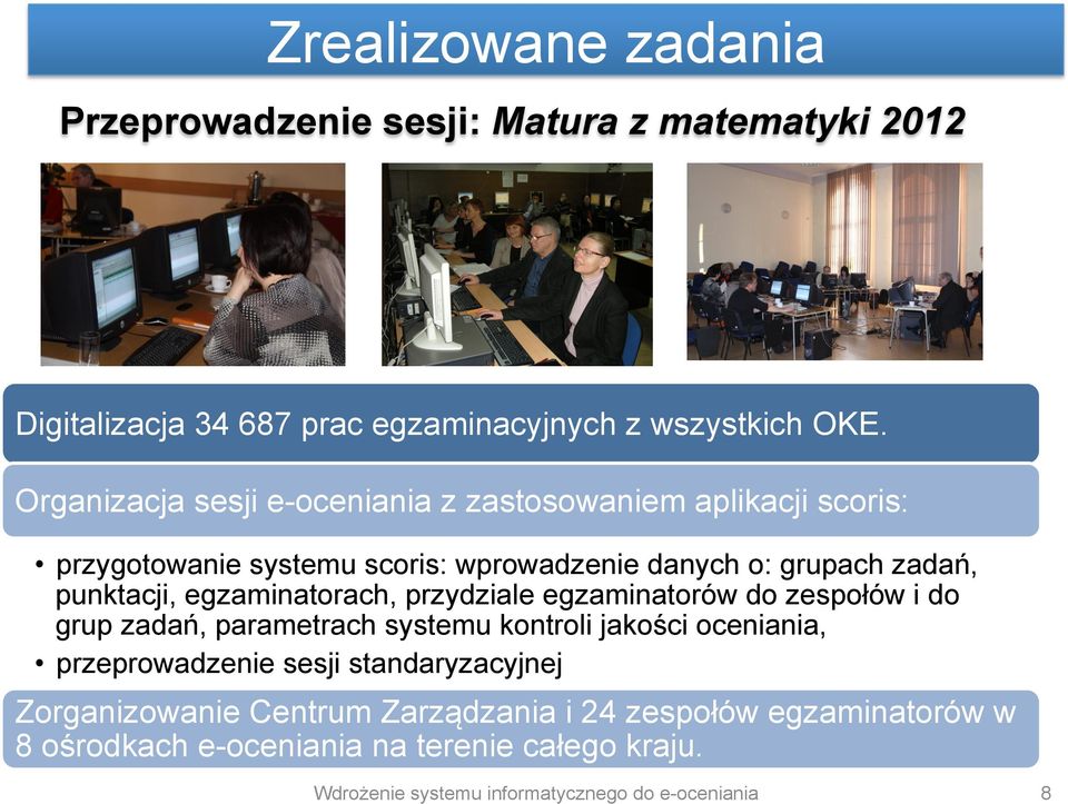 egzaminatorach, przydziale egzaminatorów do zespołów i do grup zadań, parametrach systemu kontroli jakości oceniania, przeprowadzenie sesji