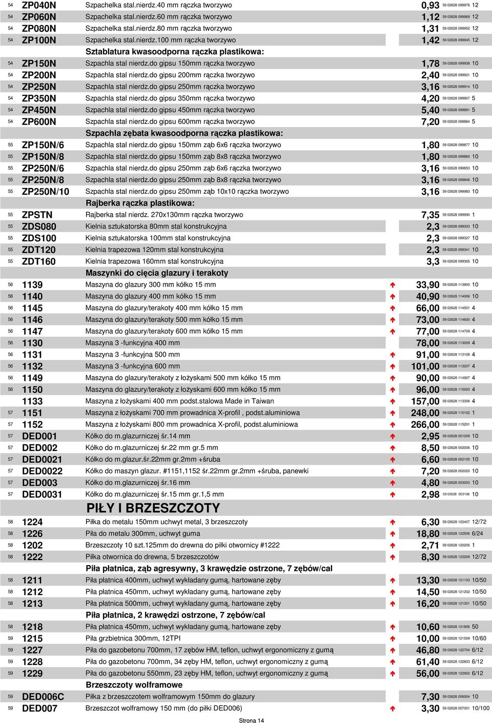 do gipsu 200mm rączka tworzywo 2, 54 ZP250N Szpachla stal nierdz.do gipsu 250mm rączka tworzywo 3,16 54 ZP0N Szpachla stal nierdz.do gipsu 0mm rączka tworzywo 4,20 54 ZP0N Szpachla stal nierdz.