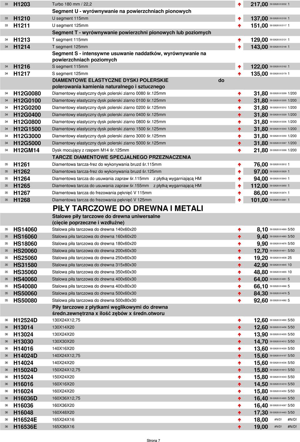 powierzchniach poziomych 34 H1216 S segment 115mm 59 026 2162 122,00 1 34 H121 S segment 125mm 59 026 219 1,00 1 DIAMENTOWE ELASTYCZNE DYSKI POLERSKIE do polerowania kamienia naturalnego i sztucznego