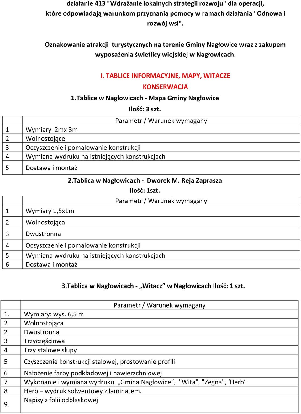 TABLICE INFORMACYJNE, MAPY, WITACZE KONSERWACJA Tablice w Nagłowicach - Mapa Gminy Nagłowice Ilość: 3 szt.