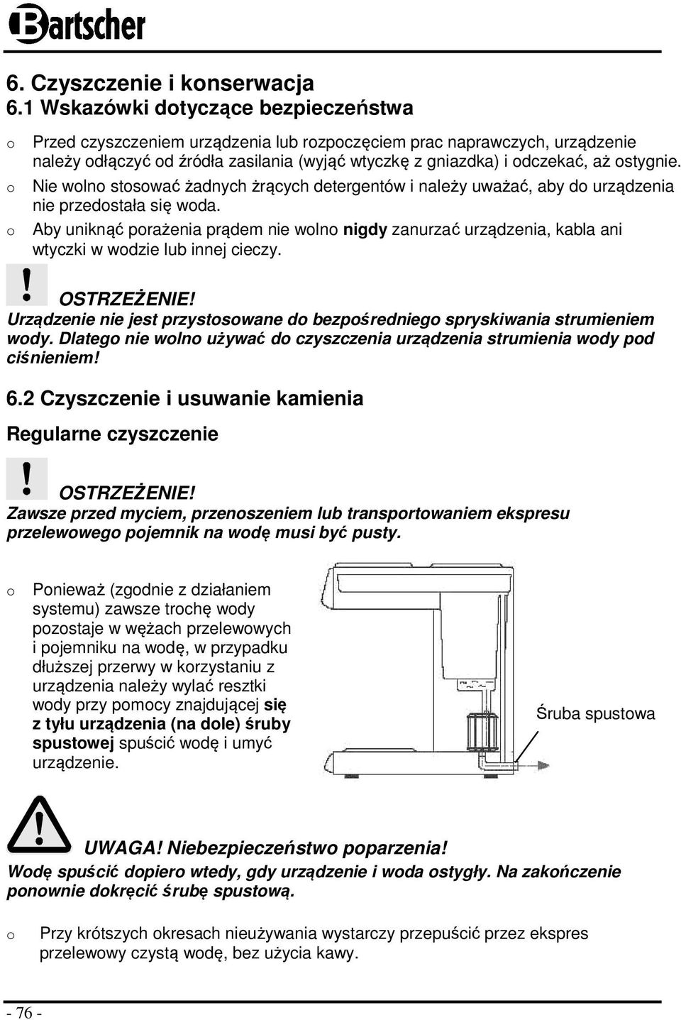 Nie wln stswać żadnych żrących detergentów i należy uważać, aby d urządzenia nie przedstała się wda.