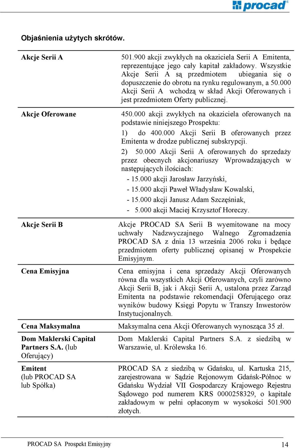 000 Akcji Serii A wchodzą w skład Akcji Oferowanych i jest przedmiotem Oferty publicznej. 450.000 akcji zwykłych na okaziciela oferowanych na podstawie niniejszego Prospektu: 1) do 400.