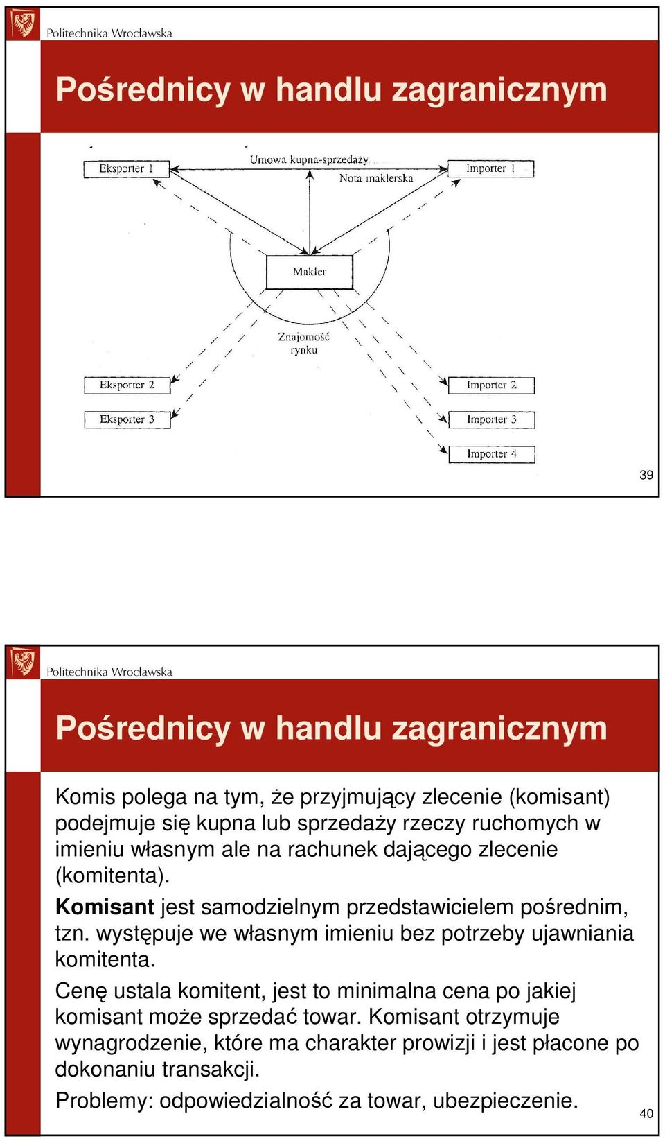 występuje we własnym imieniu bez potrzeby ujawniania komitenta. Cenę ustala komitent, jest to minimalna cena po jakiej komisant moŝe sprzedać towar.