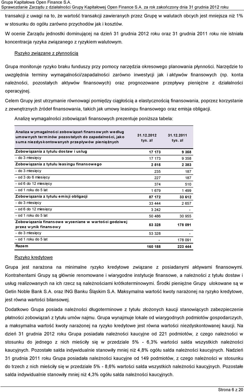 Ryzyko związane z płynnością Grupa monitoruje ryzyko braku funduszy przy pomocy narzędzia okresowego planowania płynności.