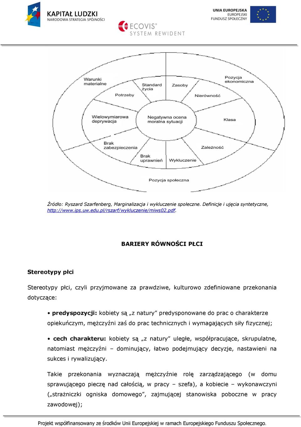 charakterze opiekuńczym, mężczyźni zaś do prac technicznych i wymagających siły fizycznej; cech charakteru: kobiety są z natury uległe, współpracujące, skrupulatne, natomiast mężczyźni dominujący,