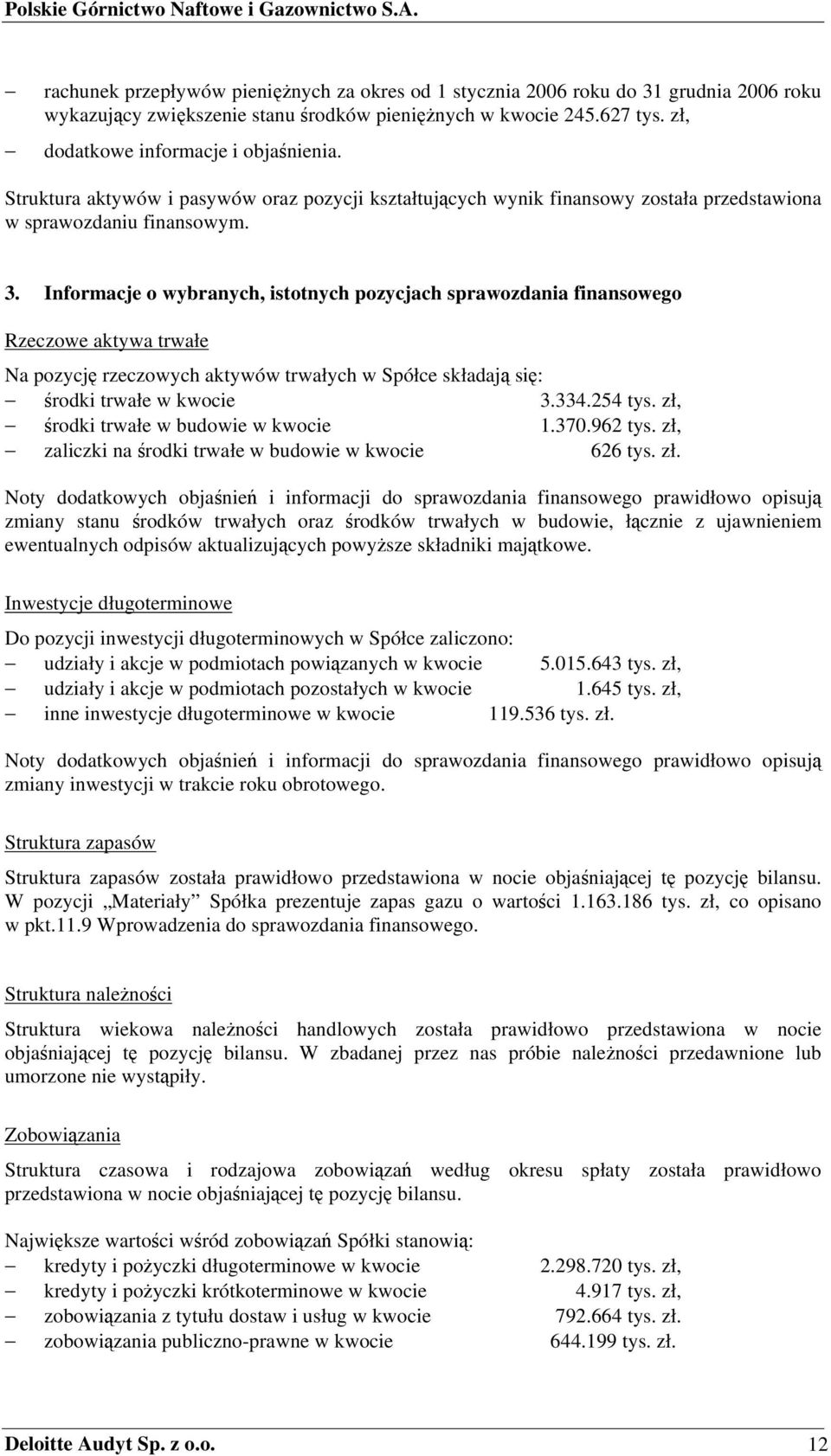 Informacje o wybranych, istotnych pozycjach sprawozdania finansowego Rzeczowe aktywa trwałe Na pozycję rzeczowych aktywów trwałych w Spółce składają się: środki trwałe w kwocie 3.334.254 tys.