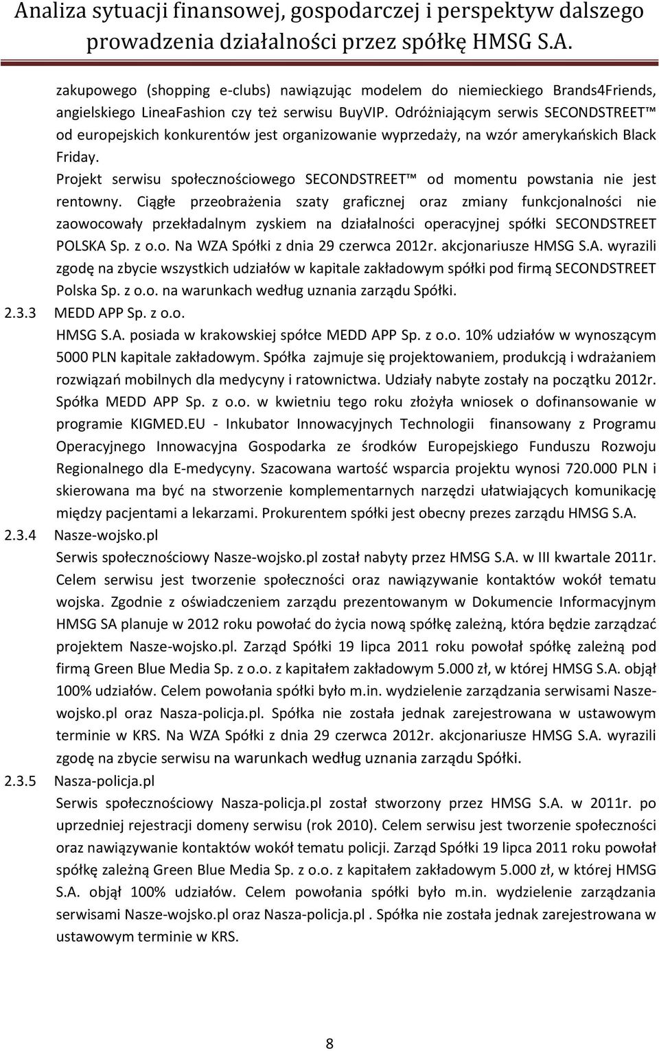 Projekt serwisu społecznościowego SECONDSTREET od momentu powstania nie jest rentowny.