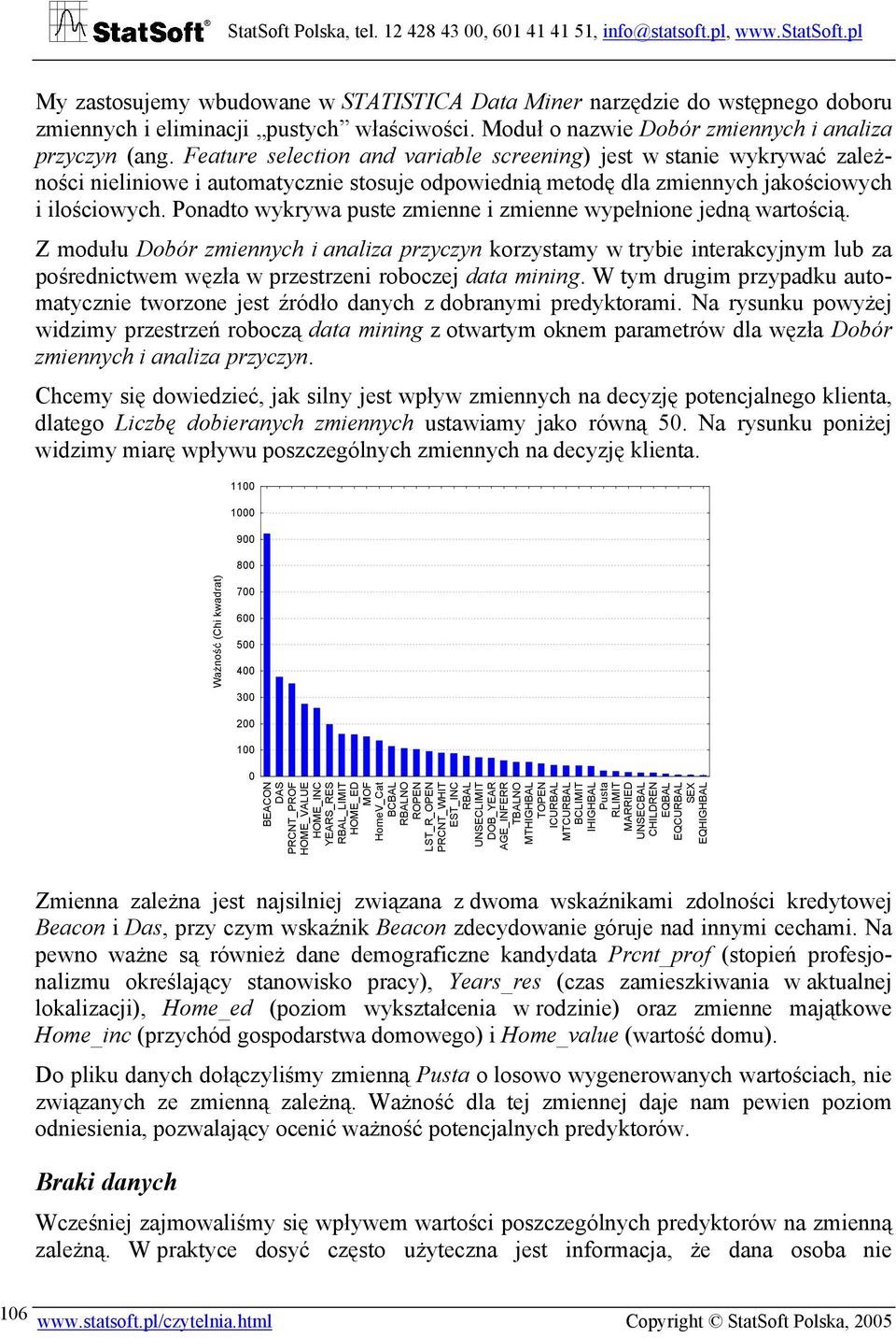 Ponadto wykrywa puste zmienne i zmienne wypełnione jedną wartością.