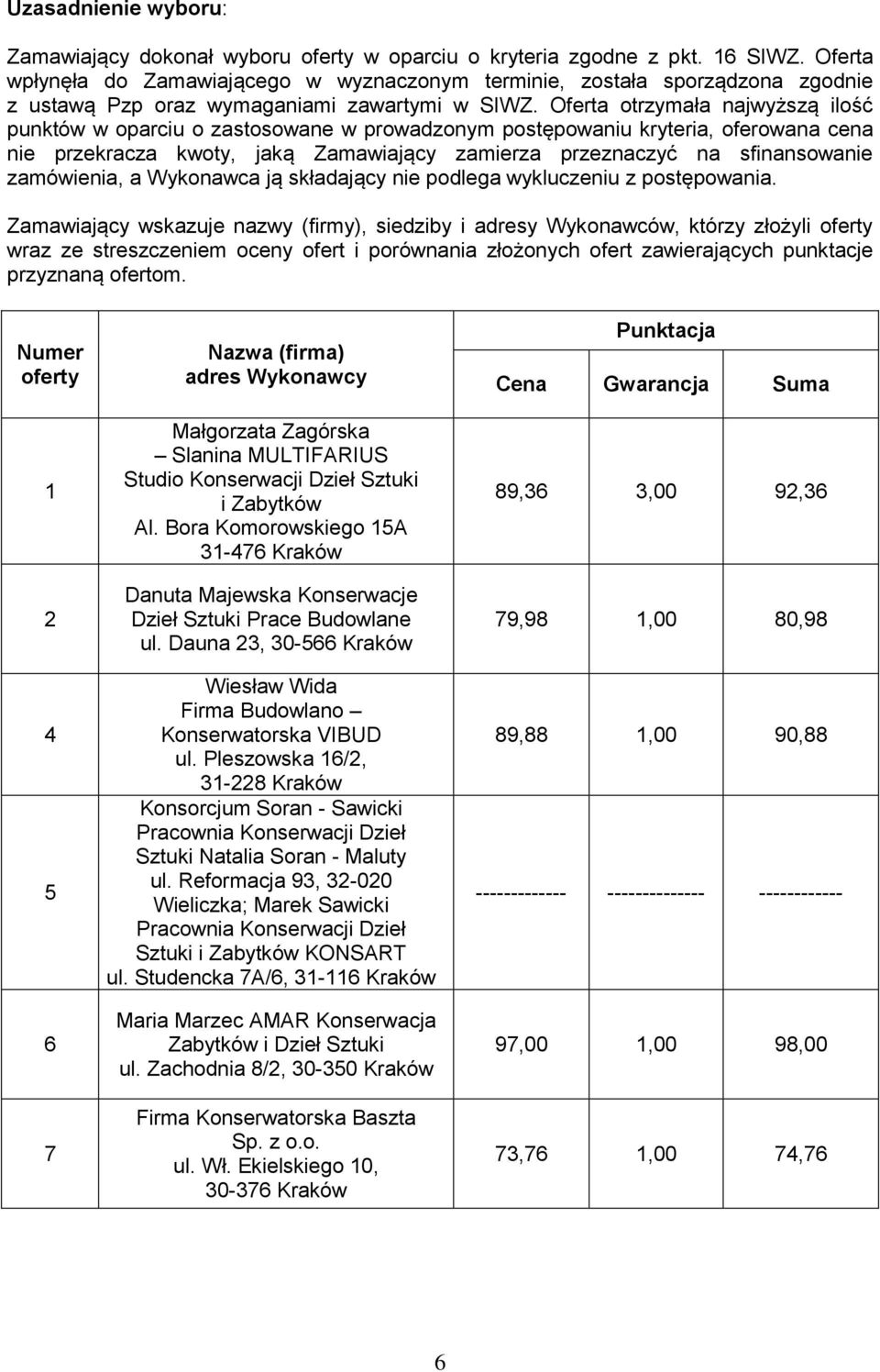 Oferta otrzymała najwyższą ilość punktów w oparciu o zastosowane w prowadzonym postępowaniu kryteria, oferowana cena nie przekracza kwoty, jaką Zamawiający zamierza przeznaczyć na sfinansowanie