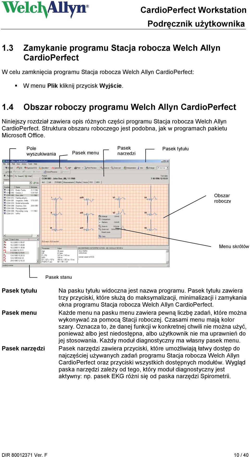 Struktura obszaru roboczego jest podobna, jak w programach pakietu Microsoft Office.