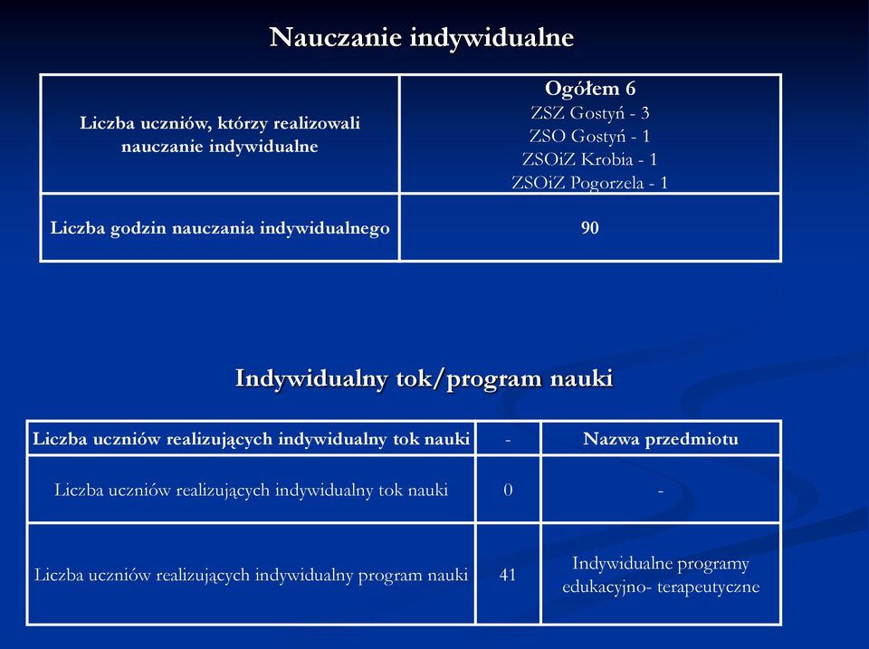 Liczba uczniów realizujących indywidualny tok nauki - Nazwa przedmiotu Liczba uczniów realizujących indywidualny