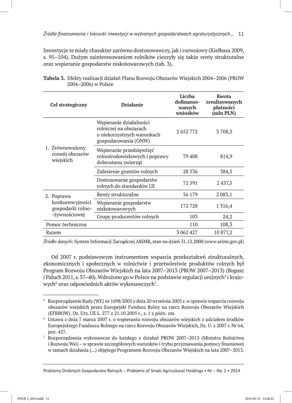 Efekty realizacji działań Planu Rozwoju Obszarów Wiejskich 2004 2006 (PROW 2004 2006) w Polsce Cel strategiczny 1.
