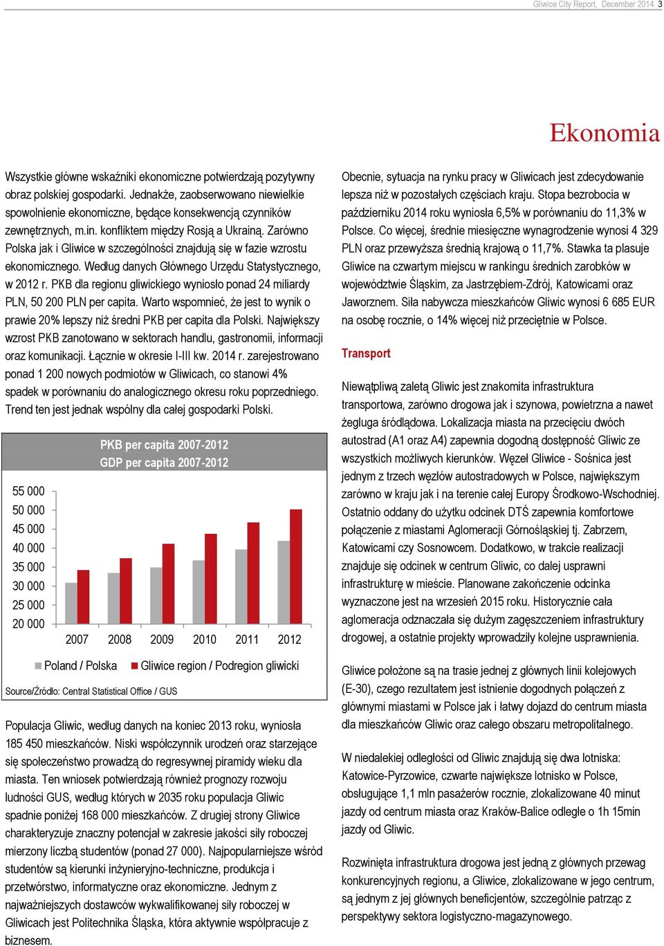 Zarówno Polska jak i Gliwice w szczególności znajdują się w fazie wzrostu ekonomicznego. Według danych Głównego Urzędu Statystycznego, w 2012 r.