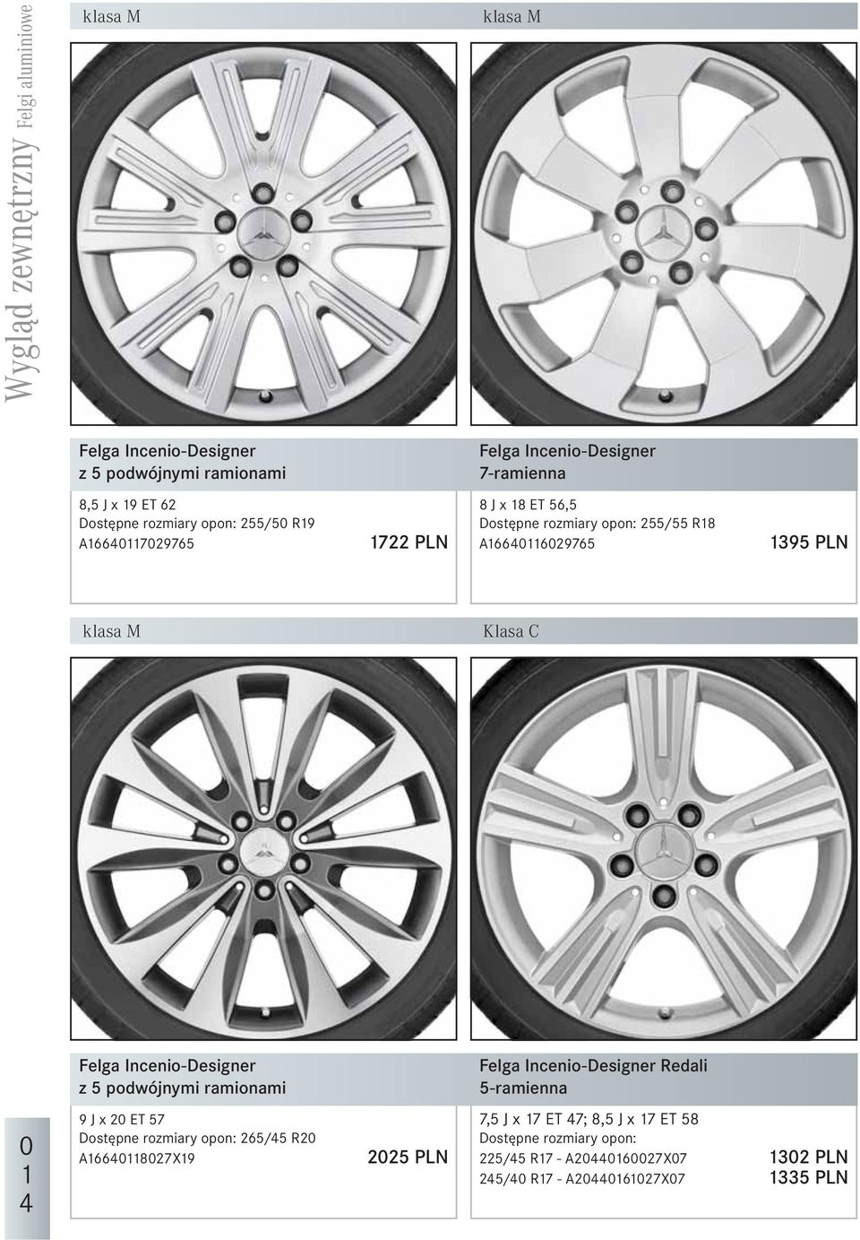 PLN klasa M Felga Incenio-Designer 7-ramienna 8 J x 18 ET 56,5 Dostępne rozmiary opon: 255/55 R18 A166411629765 Klasa C Felga Incenio-Designer