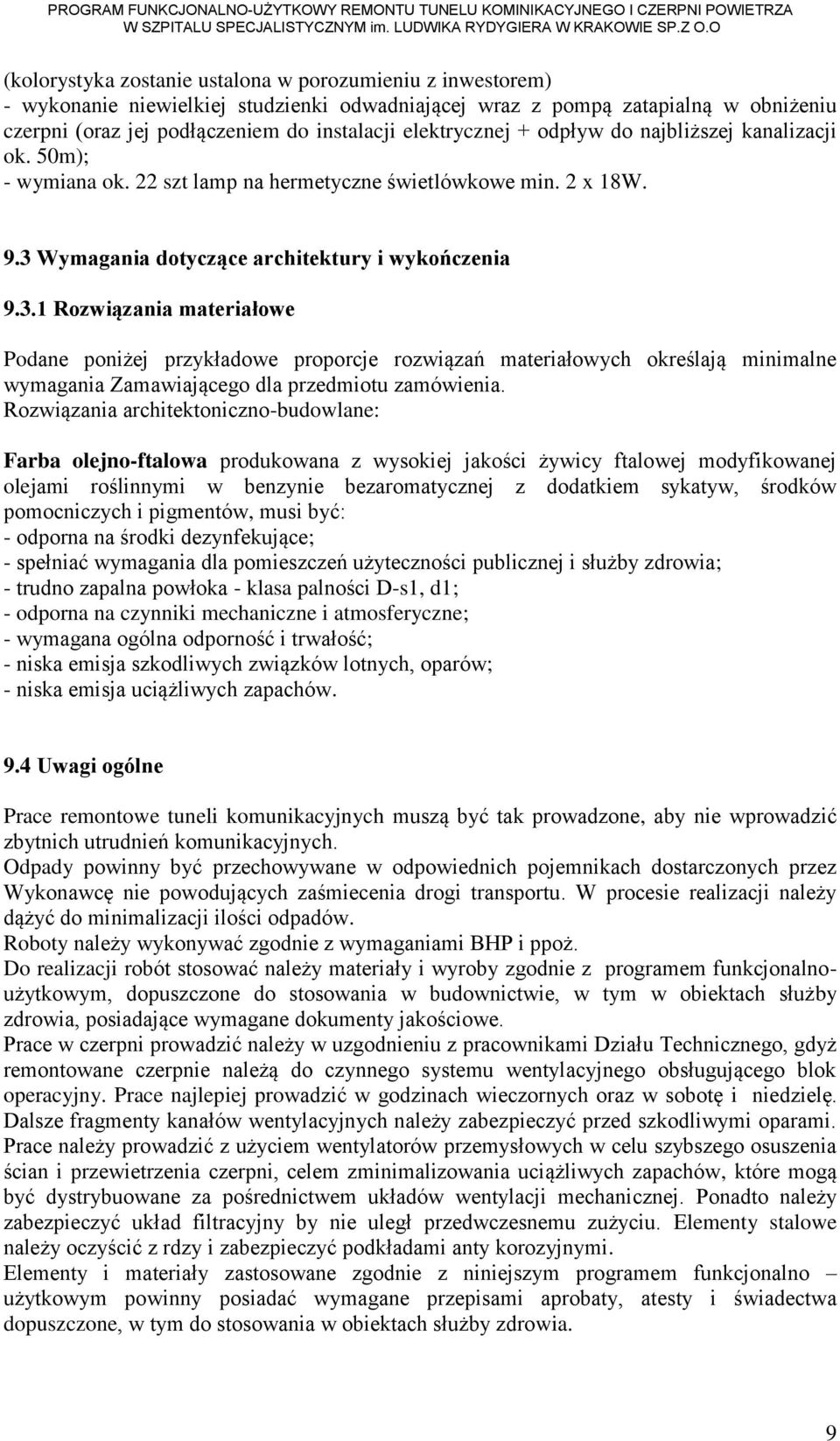 Wymagania dotyczące architektury i wykończenia 9.3.