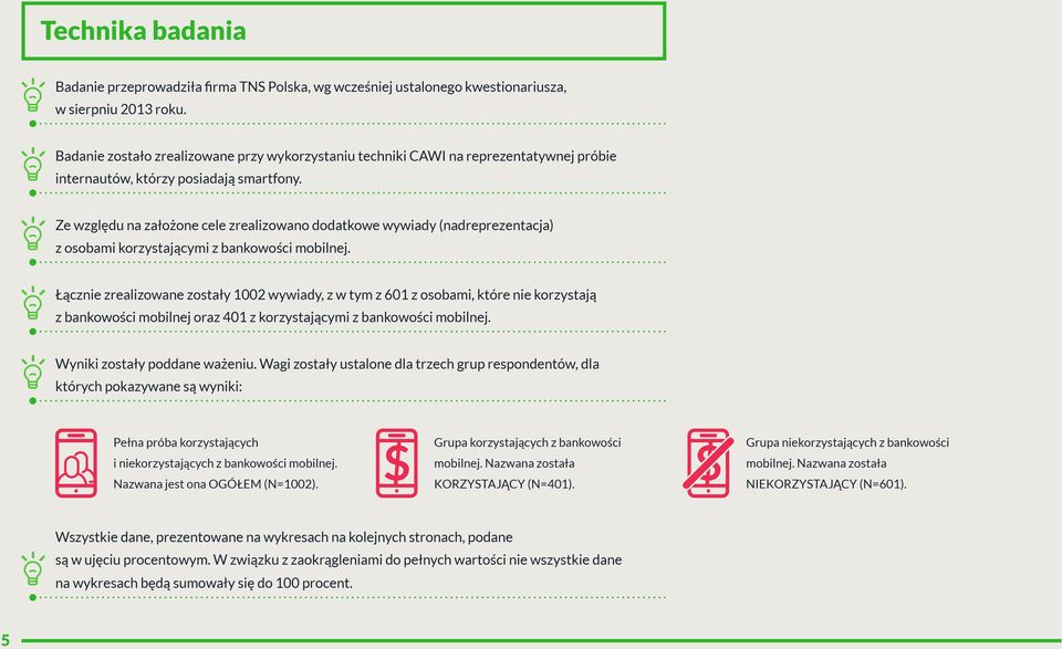 Ze względu na założone cele zrealizowano dodatkowe wywiady (nadreprezentacja) z osobami korzystającymi z bankowości mobilnej.