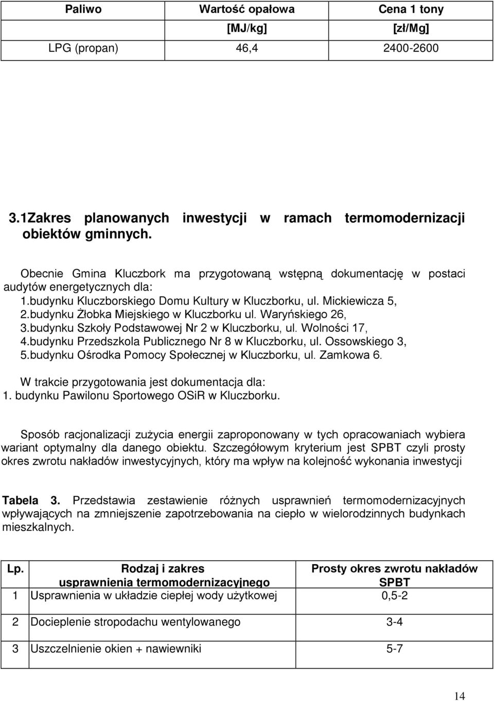 budynku śłobka Miejskiego w Kluczborku ul. Waryńskiego 26, 3.budynku Szkoły Podstawowej Nr 2 w Kluczborku, ul. Wolności 17, 4.budynku Przedszkola Publicznego Nr 8 w Kluczborku, ul. Ossowskiego 3, 5.