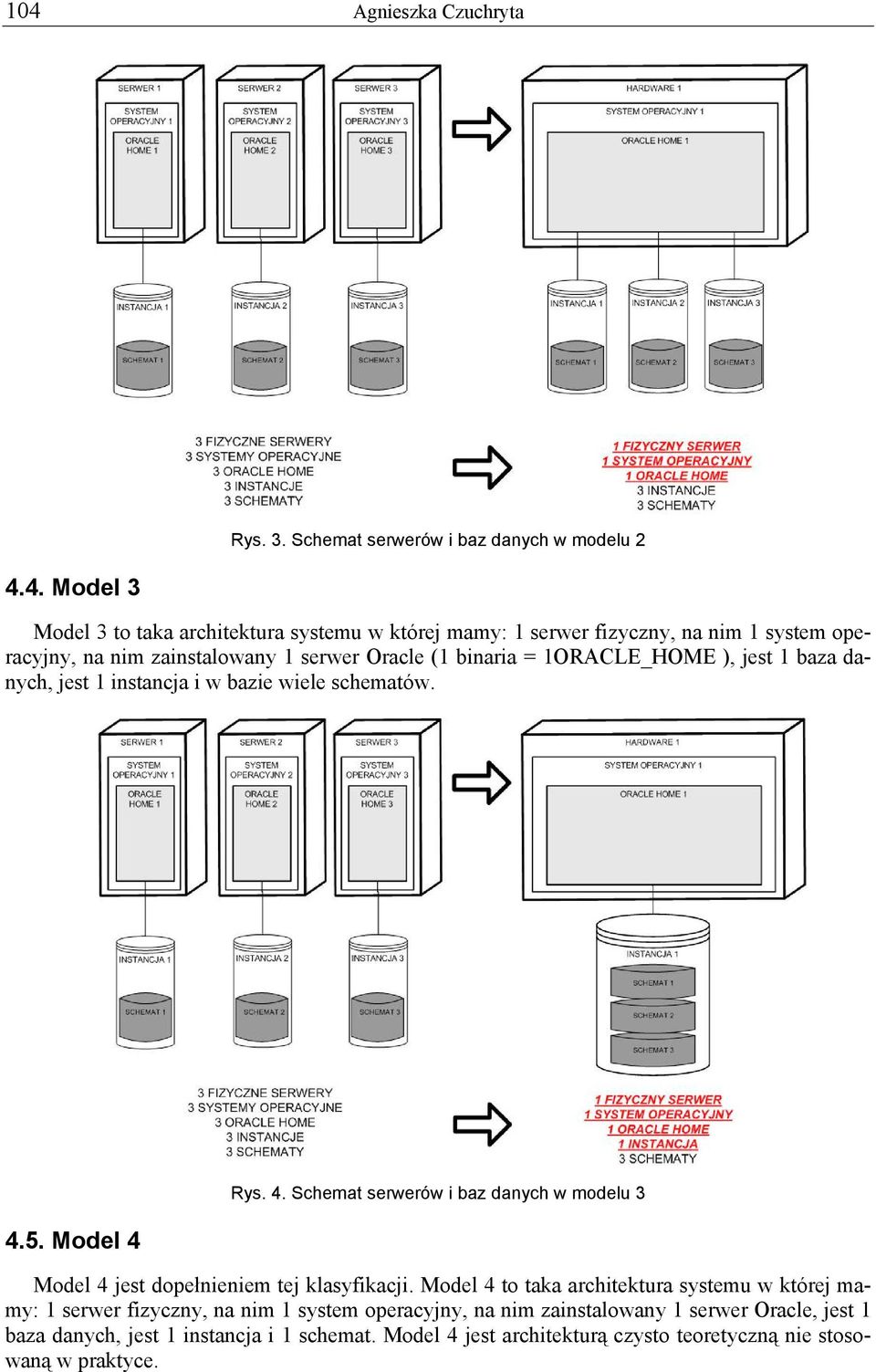 Schemat serwerów i baz danych w modelu 2 Model 3 to taka architektura systemu w której mamy: 1 serwer fizyczny, na nim 1 system operacyjny, na nim zainstalowany 1 serwer