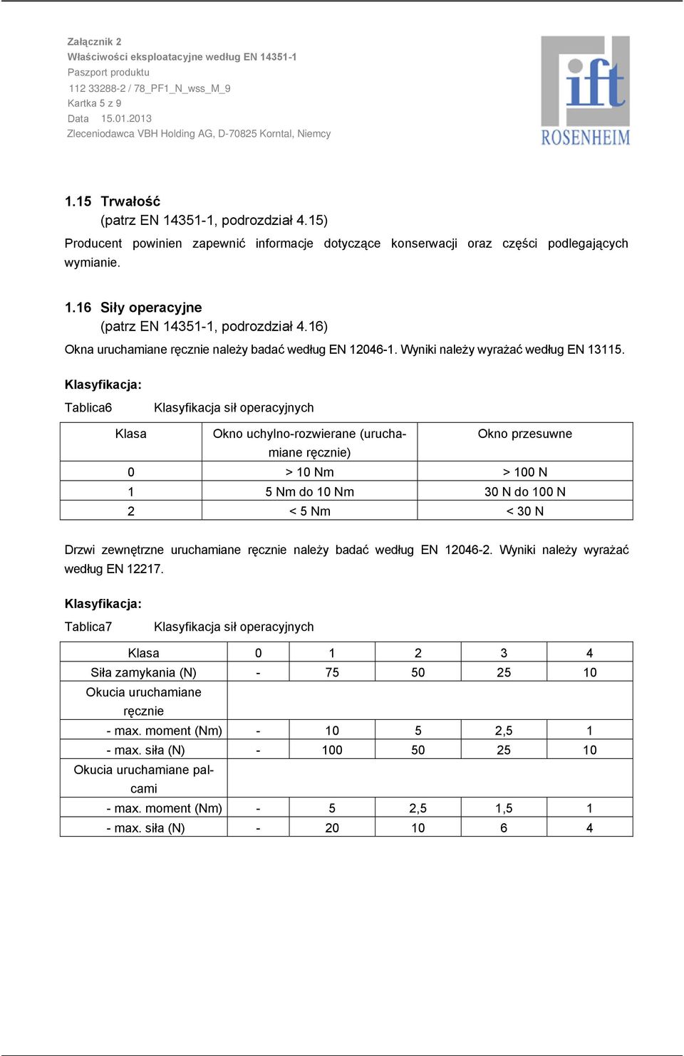 6) Okna uruchamiane ręcznie należy badać według EN 2046. Wyniki należy wyrażać według EN 35.