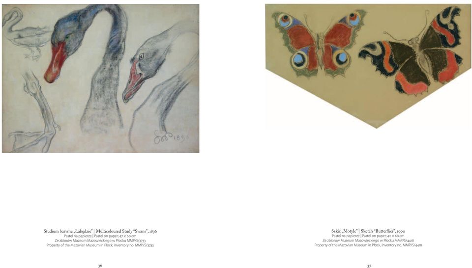 MMP/S/3733 Szkic Motyle Sketch Butterflies, 1900 Pastel na papierze Pastel on paper; 42 68 cm Ze zbiorów
