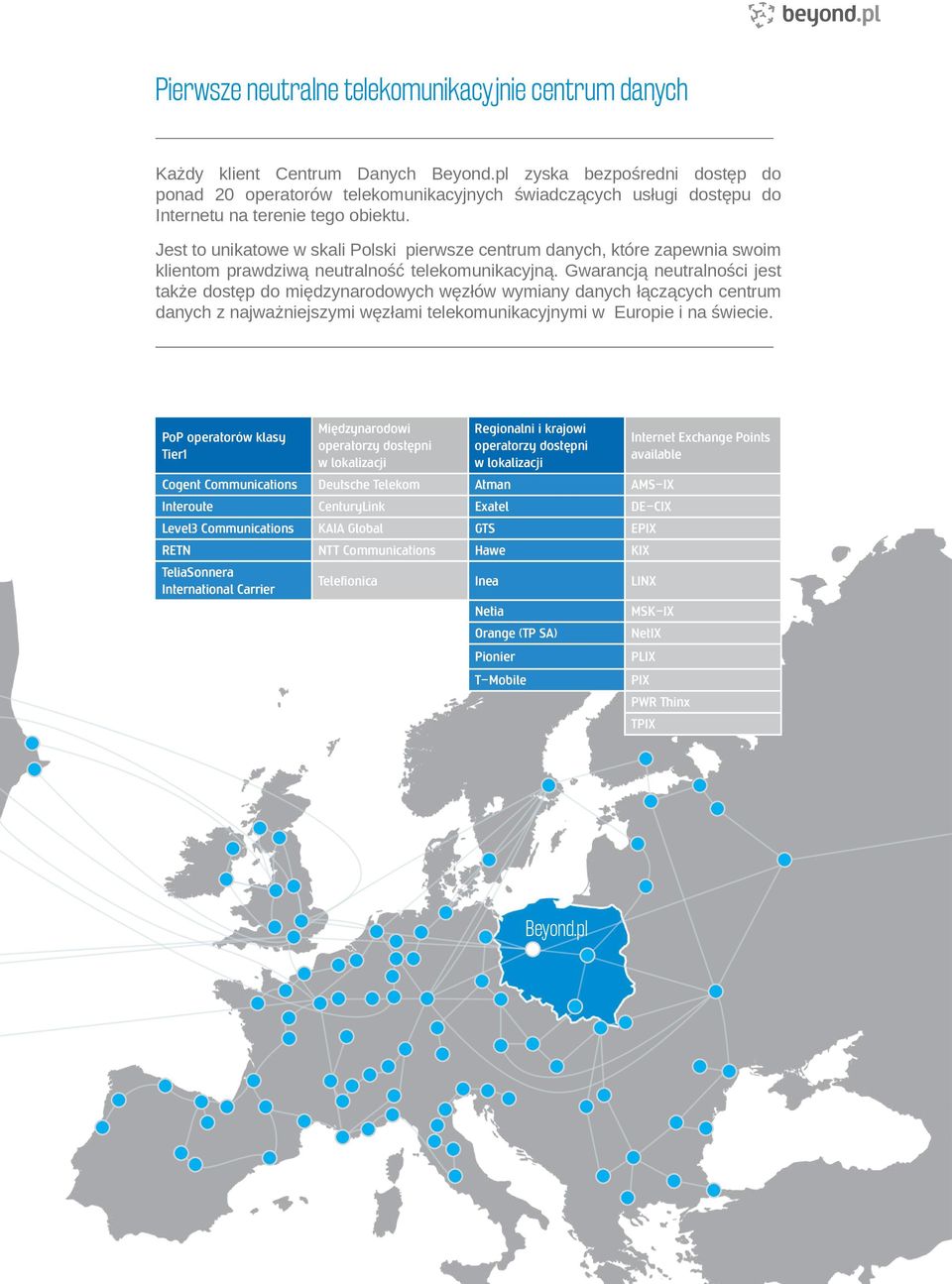 Jest to unikatowe w skali Polski pierwsze centrum danych, które zapewnia swoim klientom prawdziwą neutralność telekomunikacyjną.