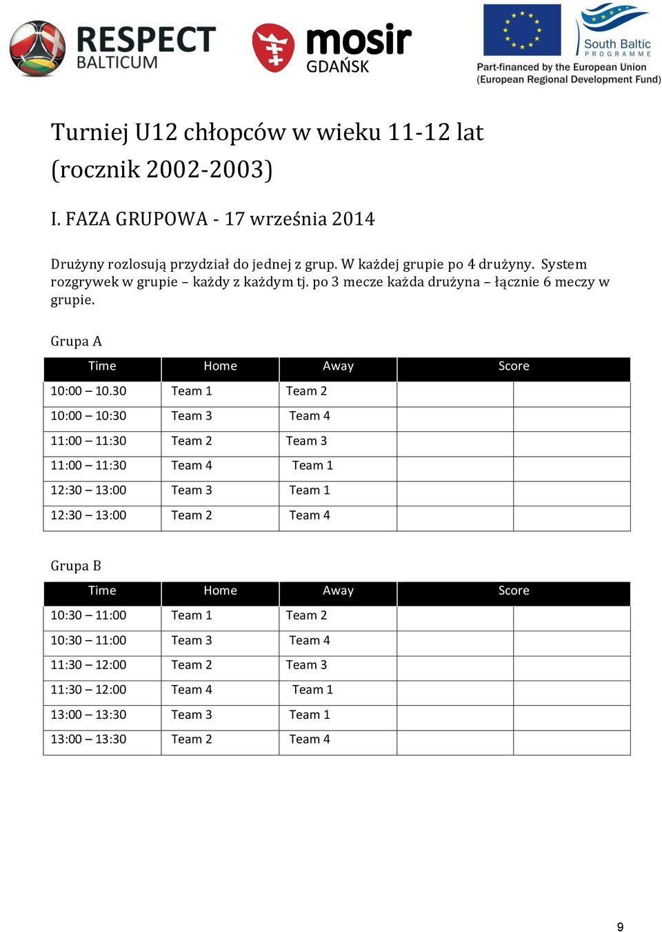 Grupa A Time Home Away Score 10:00 10.