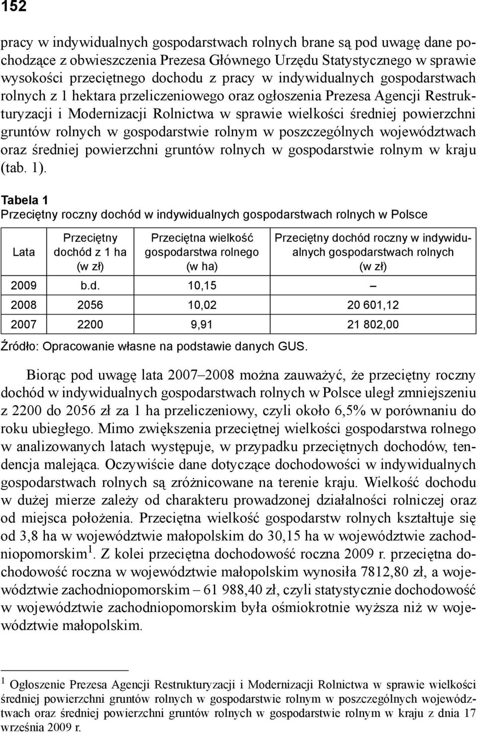 gospodarstwie rolnym w poszczególnych województwach oraz średniej powierzchni gruntów rolnych w gospodarstwie rolnym w kraju (tab. 1).