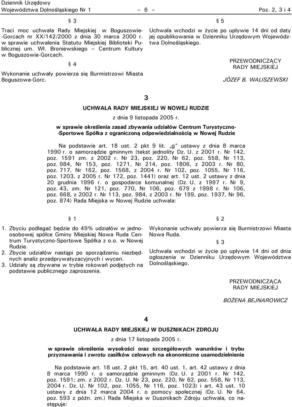 5 Uchwała wchodzi w życie po upływie 14 dni od daty jej opublikowania w Dzienniku Urzędowym Województwa Dolnośląskiego. PRZEWODNICZĄCY RADY MIEJSKIEJ JÓZEF B.