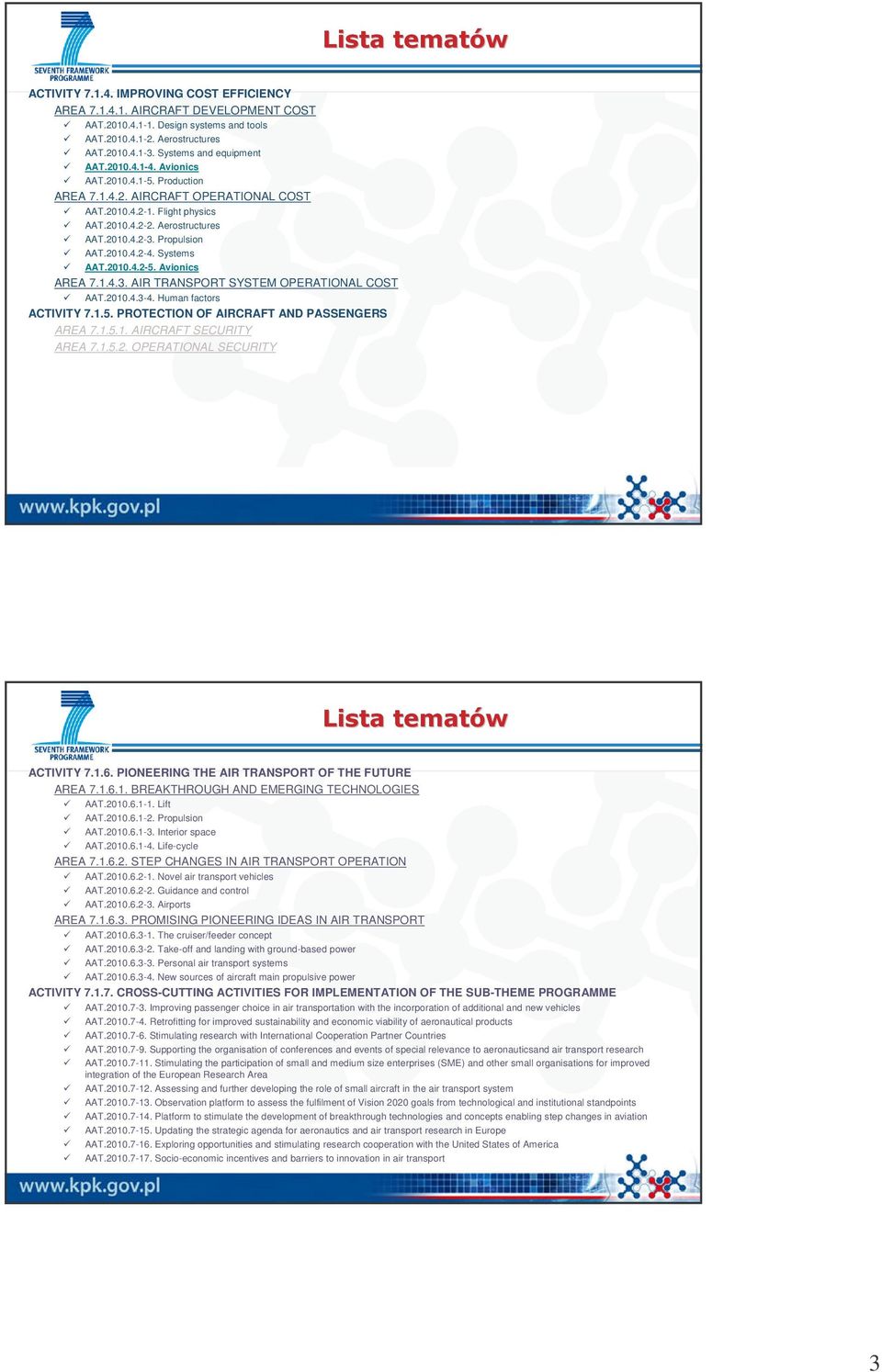 Propulsion AAT.2010.4.2-4. Systems AAT.2010.4.2-5. Avionics AREA 7.1.4.3. AIR TRANSPORT SYSTEM OPERATIONAL COST AAT.2010.4.3-4. Human factors ACTIVITY 7.1.5. PROTECTION OF AIRCRAFT AND PASSENGERS AREA 7.