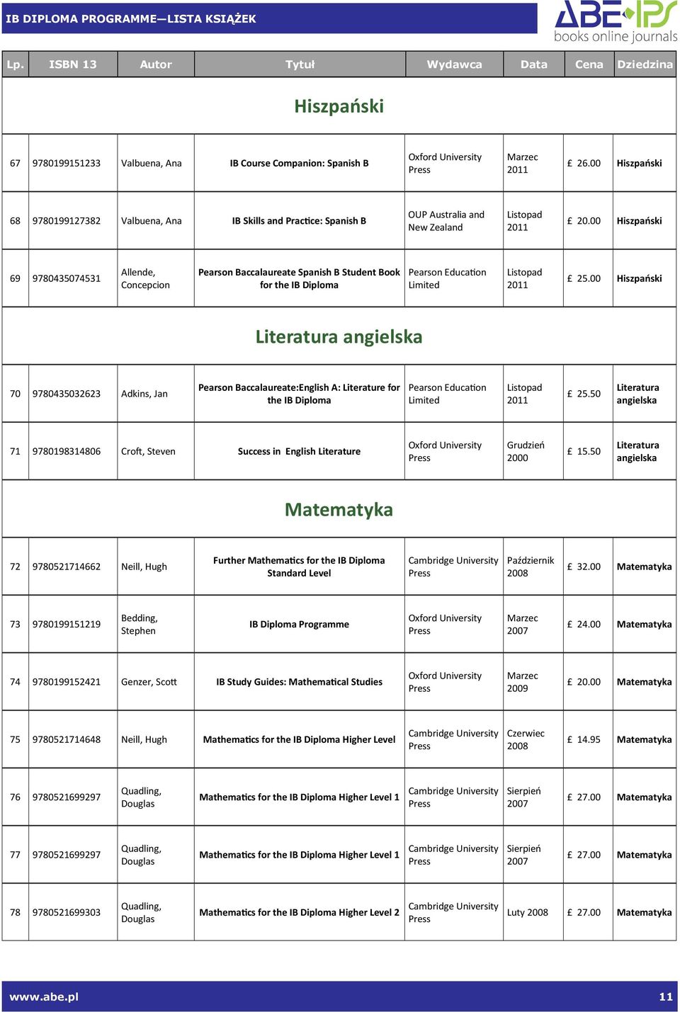 00 Hiszpański 69 9780435074531 Allende, Concepcion Pearson Baccalaureate Spanish B Student Book for the IB Diploma 25.