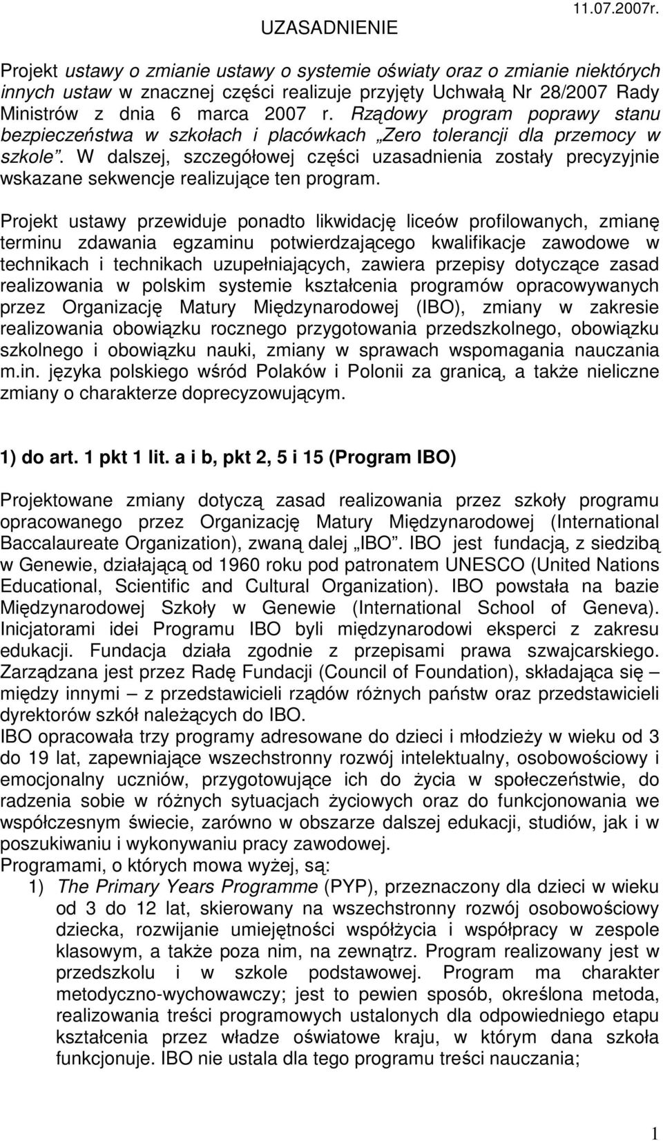 Rządowy program poprawy stanu bezpieczeństwa w szkołach i placówkach Zero tolerancji dla przemocy w szkole.