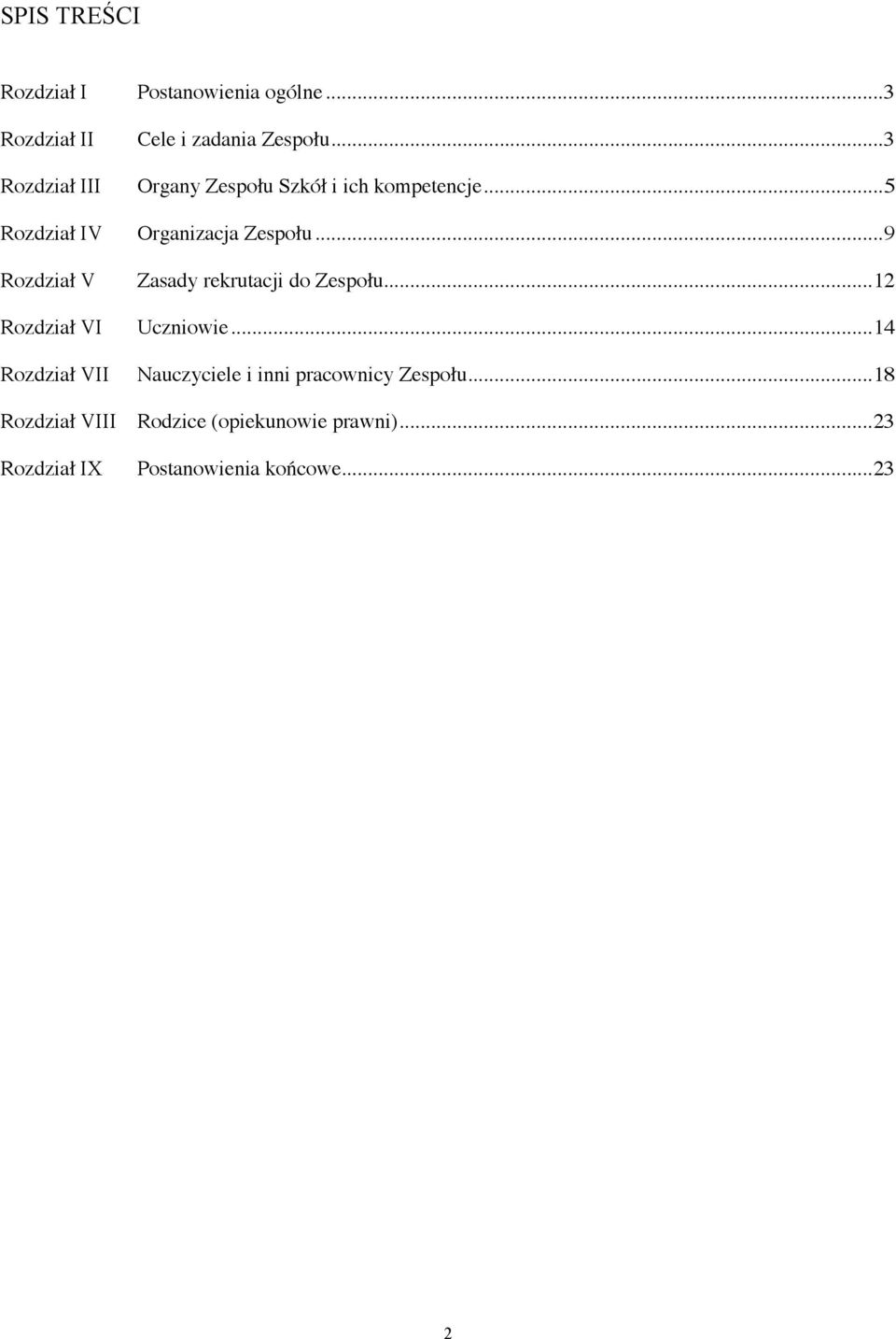 .. 9 Rozdział V Zasady rekrutacji do Zespołu... 12 Rozdział VI Uczniowie.