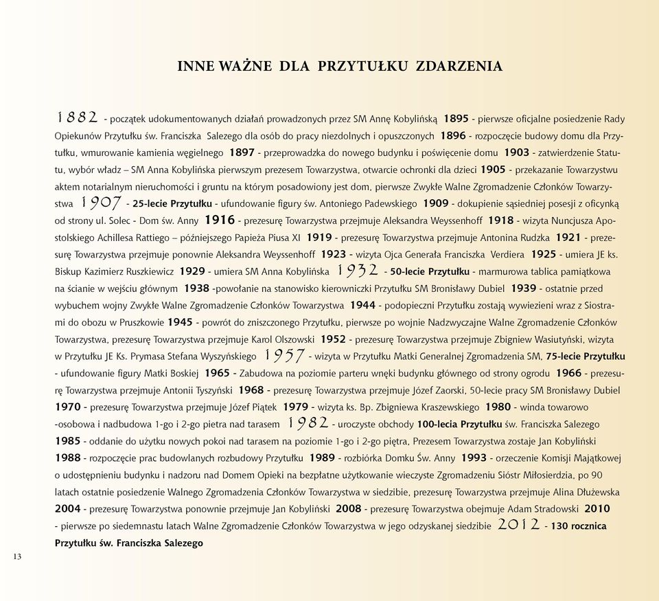 1903 - zatwierdzenie Statutu, wybór władz SM Anna Kobylińska pierwszym prezesem Towarzystwa, otwarcie ochronki dla dzieci 1905 - przekazanie Towarzystwu aktem notarialnym nieruchomości i gruntu na