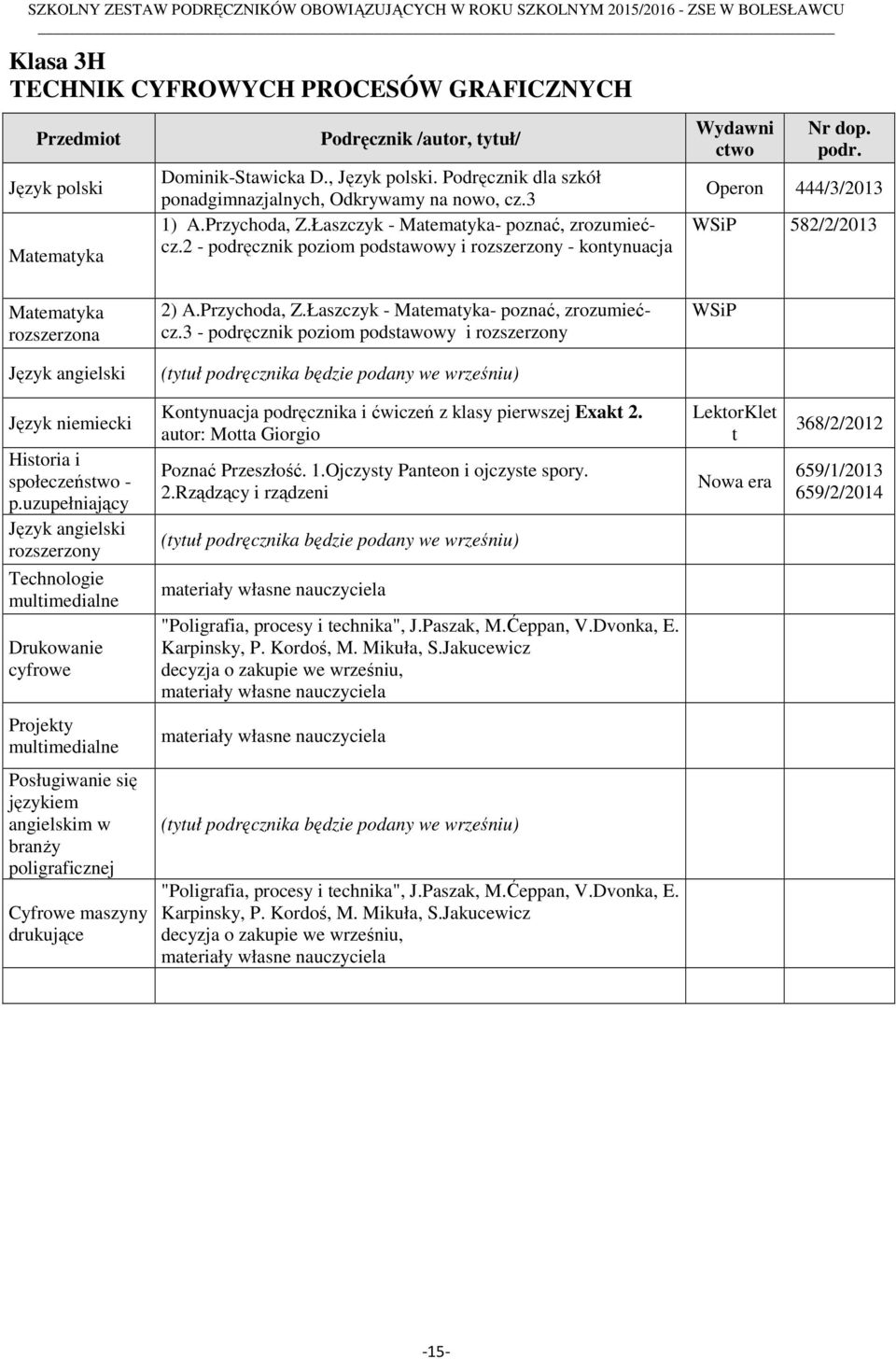 Łaszczyk - Matematyka- poznać, zrozumiećcz.3 - podręcznik poziom podstawowy i rozszerzony Język angielski Język niemiecki Historia i społeczeństwo - p.