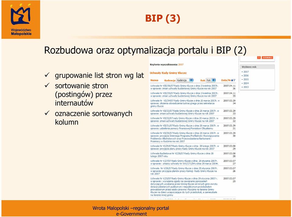 wg lat sortowanie stron (postingów)