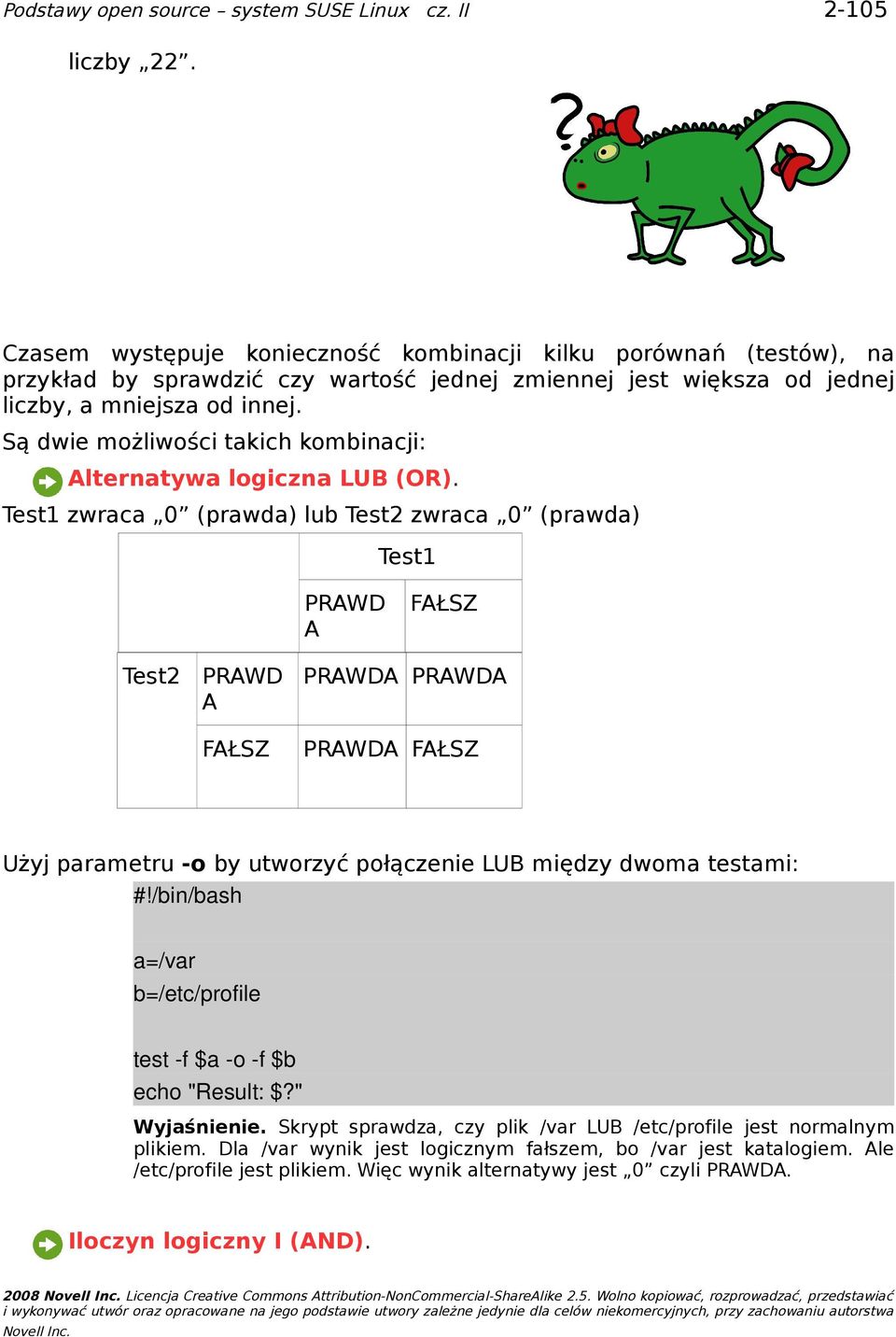 Test1 zwraca 0 (prawda) lub Test2 zwraca 0 (prawda) Test1 PRAWD A FAŁSZ Test2 PRAWD PRAWDA PRAWDA A FAŁSZ PRAWDA FAŁSZ Użyj parametru -o by utworzyć połączenie LUB między dwoma testami: a=/var