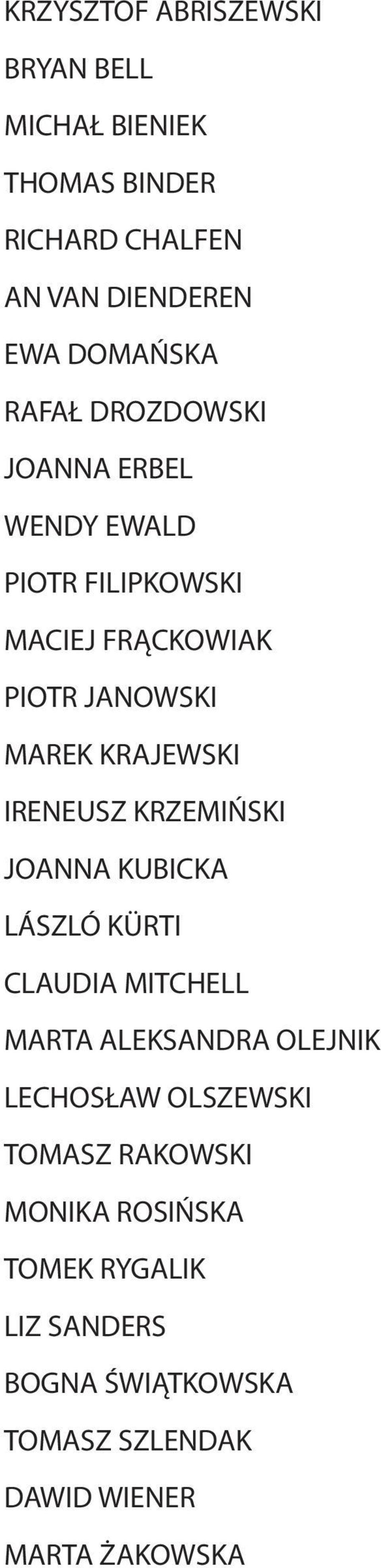 IRENEUSZ KRZEMIŃSKI JOANNA KUBICKA LÁSZLÓ KÜRTI CLAUDIA MITCHELL MARTA ALEKSANDRA OLEJNIK LECHOSŁAW OLSZEWSKI