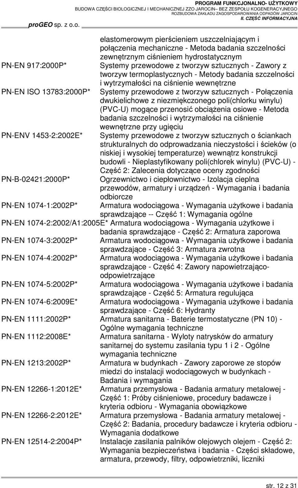 niezmiękczonego poli(chlorku winylu) (PVC-U) mogące przenosić obciążenia osiowe - Metoda badania szczelności i wytrzymałości na ciśnienie wewnętrzne przy ugięciu PN-ENV 1453-2:2002E* Systemy