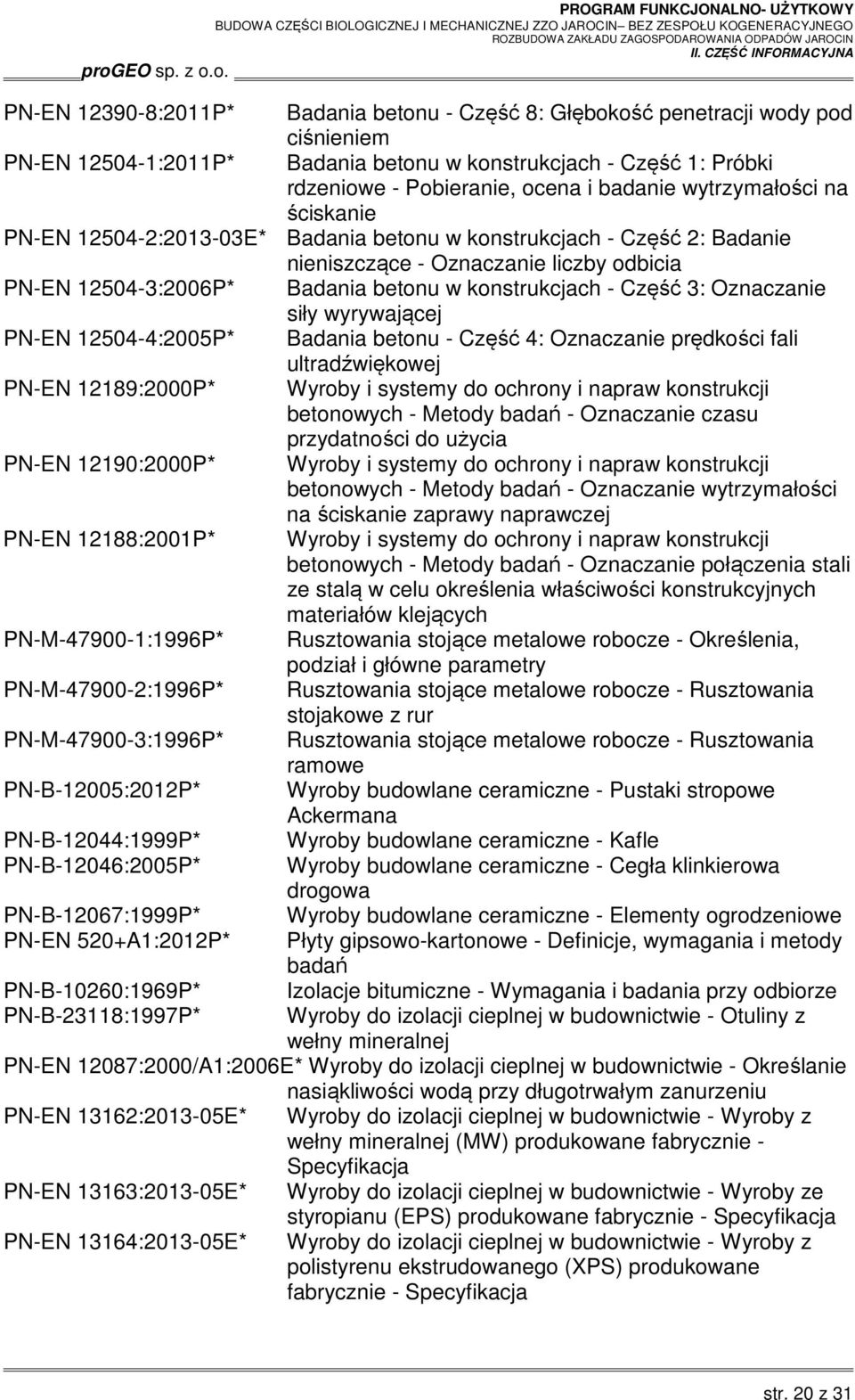 Część 3: Oznaczanie siły wyrywającej PN-EN 12504-4:2005P* Badania betonu - Część 4: Oznaczanie prędkości fali ultradźwiękowej PN-EN 12189:2000P* Wyroby i systemy do ochrony i napraw konstrukcji