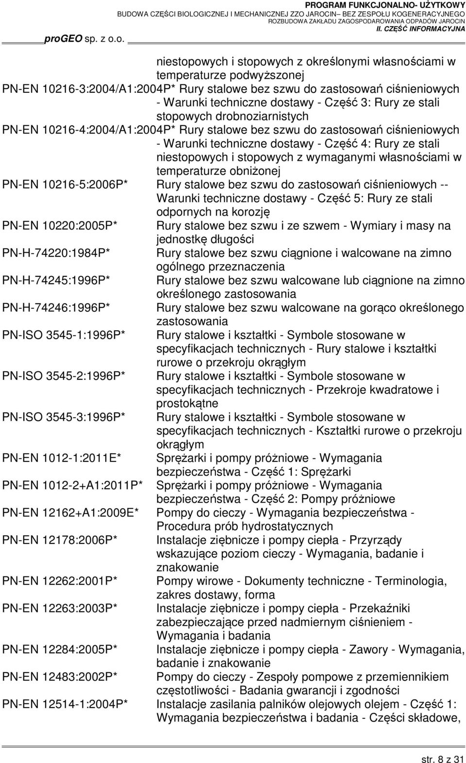 z wymaganymi własnościami w temperaturze obniżonej PN-EN 10216-5:2006P* Rury stalowe bez szwu do zastosowań ciśnieniowych -- Warunki techniczne dostawy - Część 5: Rury ze stali odpornych na korozję