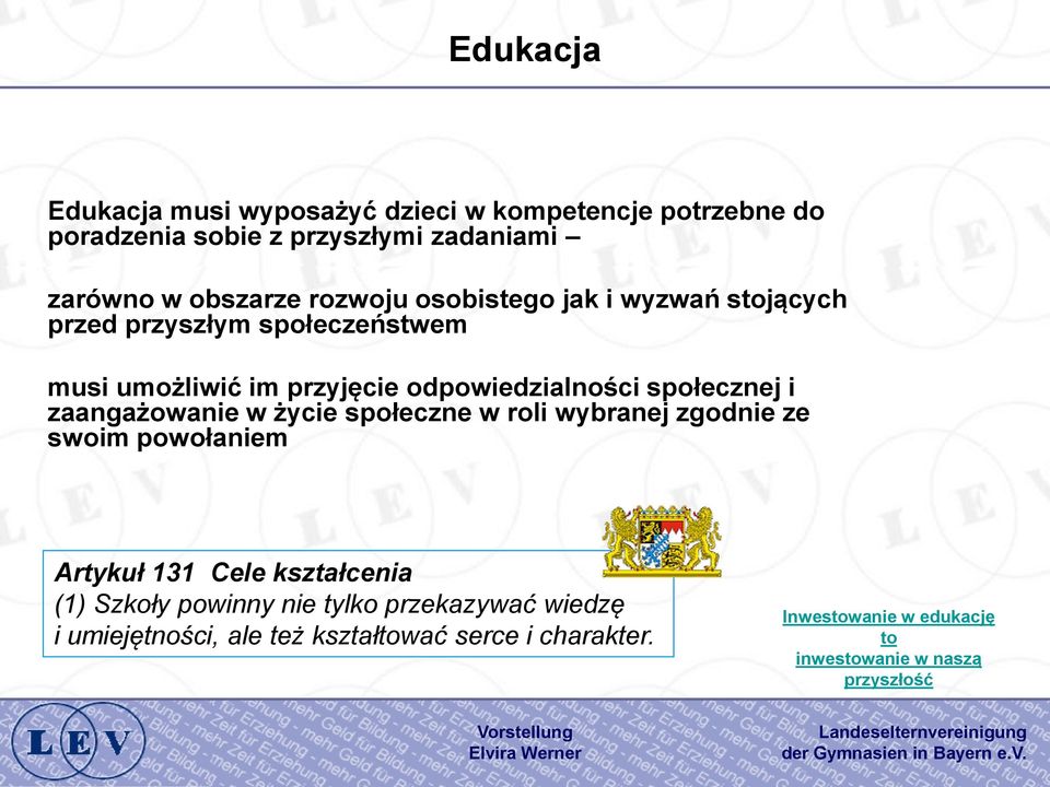 społecznej i zaangażowanie w życie społeczne w roli wybranej zgodnie ze swoim powołaniem Artykuł 131 Cele kształcenia (1)